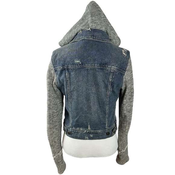 Free People Throwback Denim Jean Hoodie Jacket Sweatshirt Grunge 90s XS - Picture 11 of 16